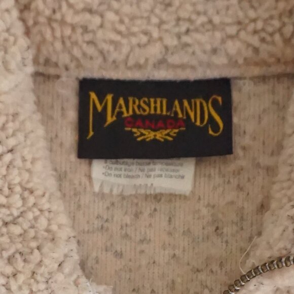 Vintage Marshlands Canada Beige Sherpa Wolf Embroidered Quarter Zip Fleece Large - Picture 9 of 10